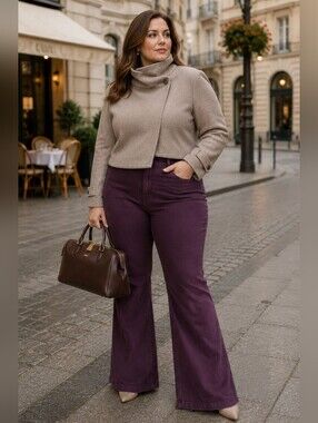 Mid-rise Regular Fit Flared Trendy Jeans Deep Plum Purple Colour Plus  Size 22